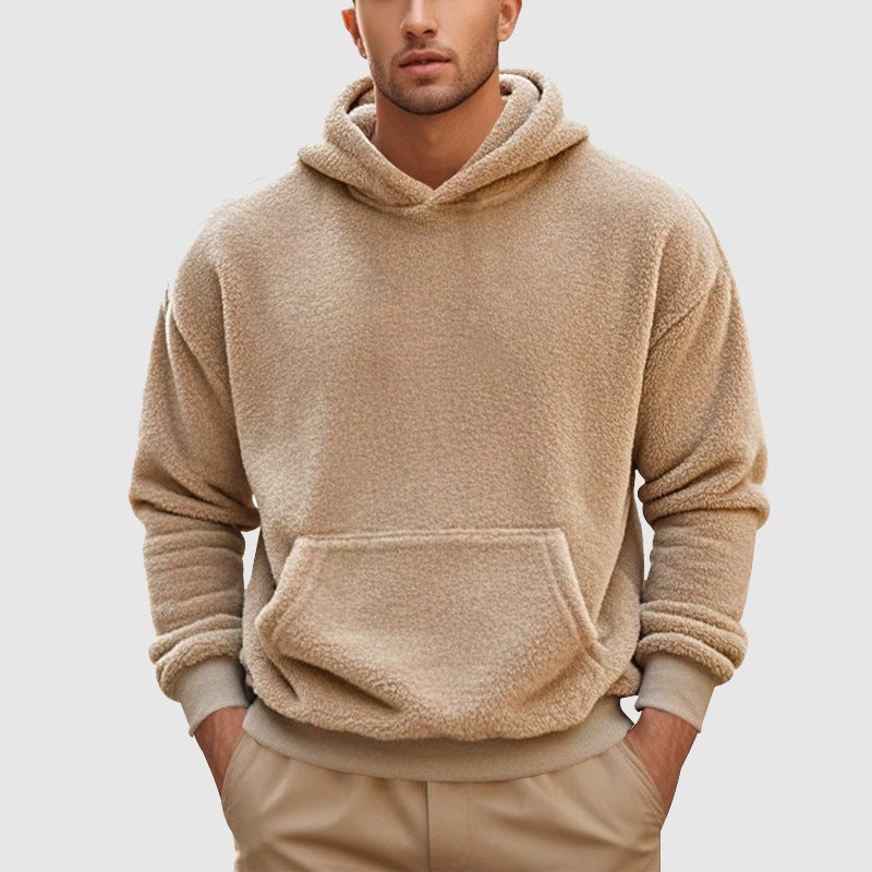 Men's relaxed fit fleece pullover hoodie with kangaroo pocket and ribbed trim, urban style