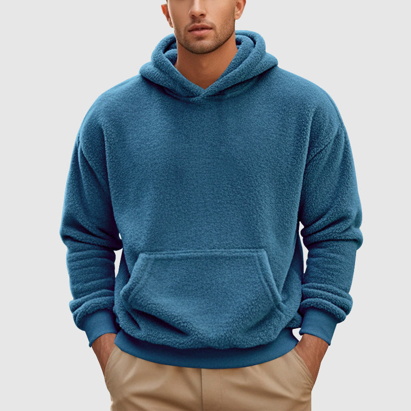 Roberto Russo men's gray fleece pullover hoodie, relaxed fit with kangaroo pocket