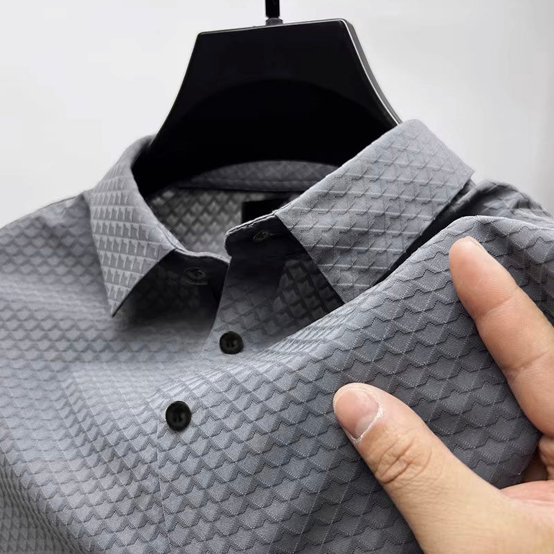Roberto Russo Genoa navy polo shirt smart casual cotton blend 3D textured pattern modern fit
