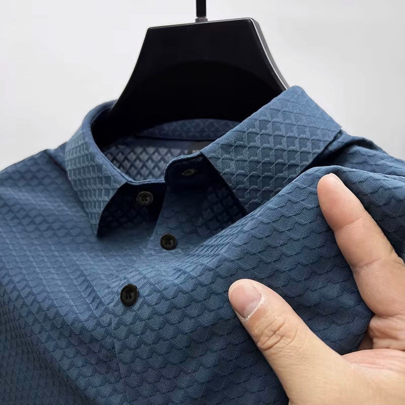 Roberto Russo Genoa navy polo shirt smart casual cotton blend 3D textured pattern men