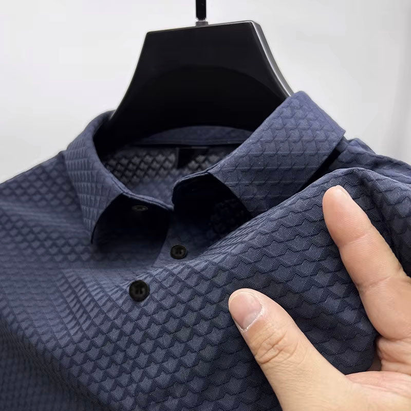 Roberto Russo Genoa cotton blend polo shirt with bold 3D textured pattern, smart casual refined fit