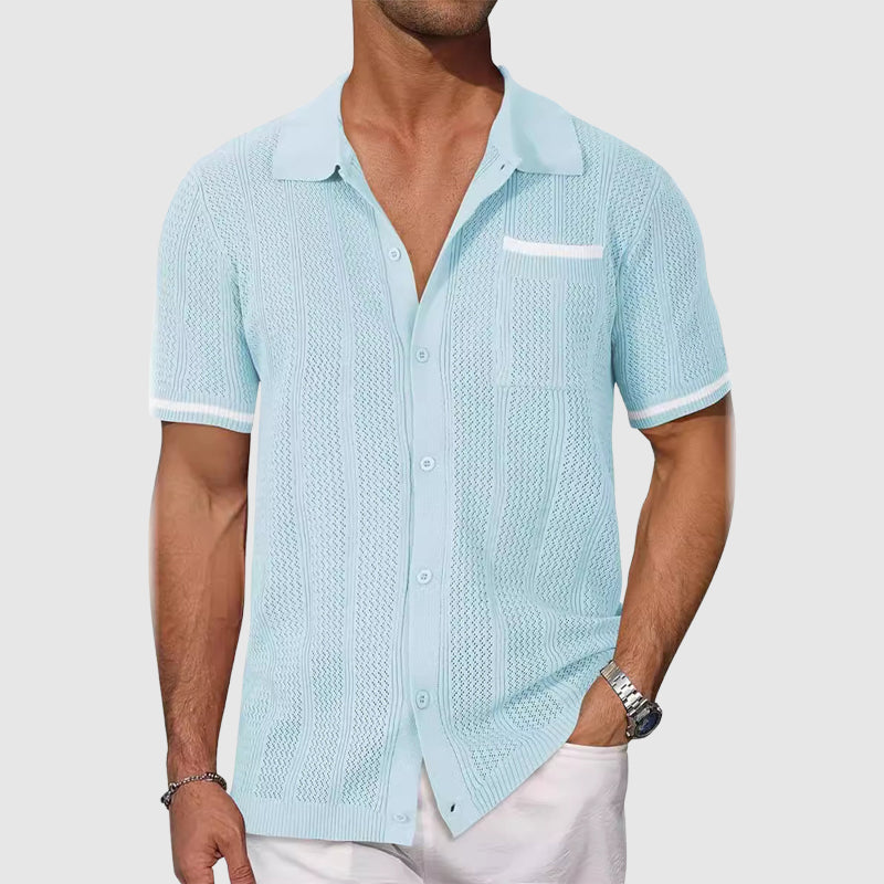 Roberto Russo Grimalda men's polo shirt breathable open-knit fabric contrast piping retro camp collar