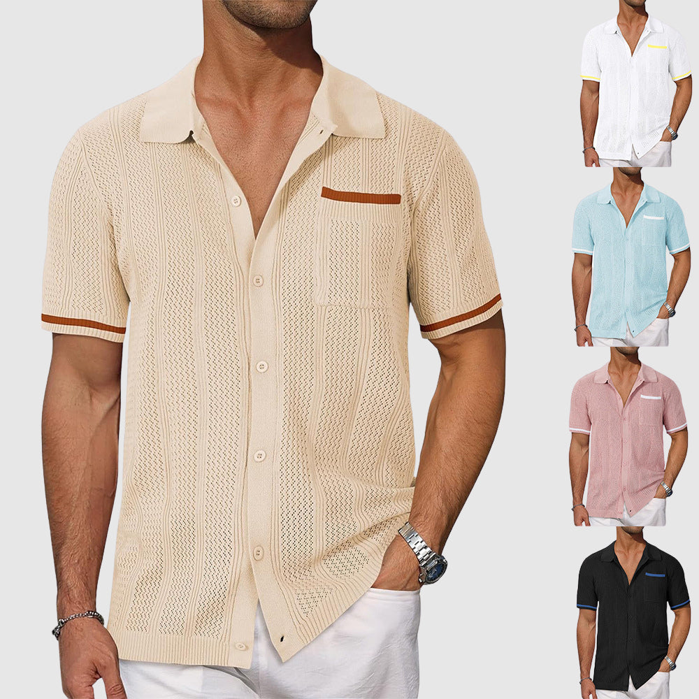 Roberto Russo Grimalda men's polo shirt open-knit breathable fabric contrast piping retro camp collar