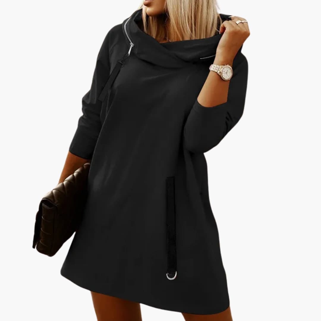 Women's relaxed fit sweatshirt dress long length round neckline thick fabric everyday comfort