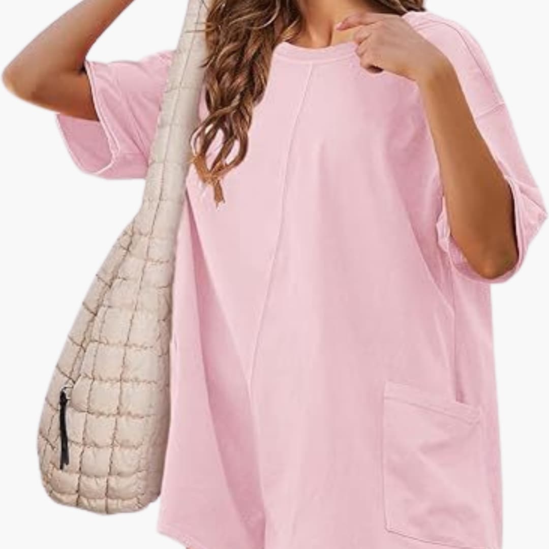 Women's casual black t-shirt dress short sleeve relaxed silhouette with functional side pockets