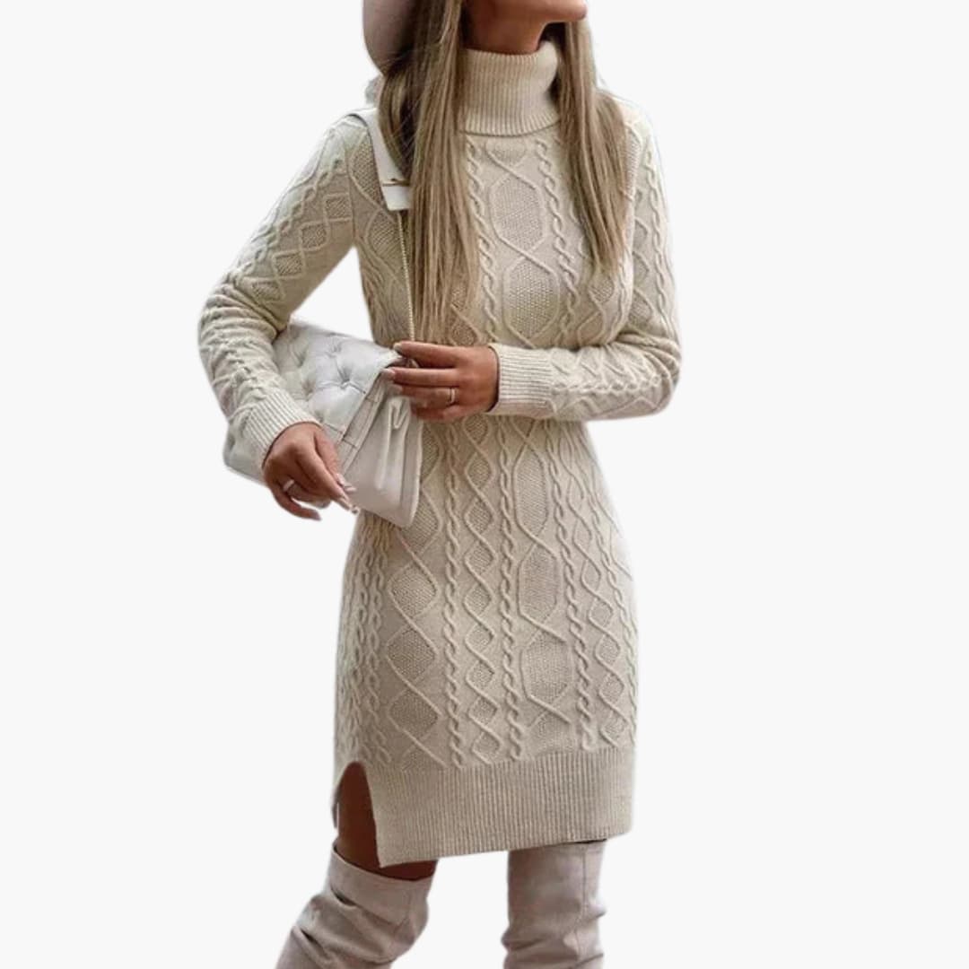 Women's ribbed knit fitted dress long sleeves round neckline structured waist everyday chic