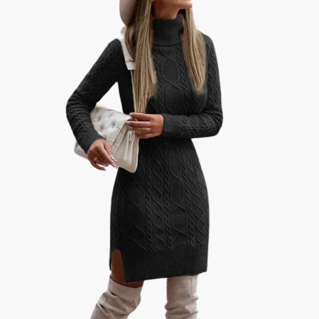 Women's ribbed knit fitted dress long sleeves round neckline structured waist everyday chic
