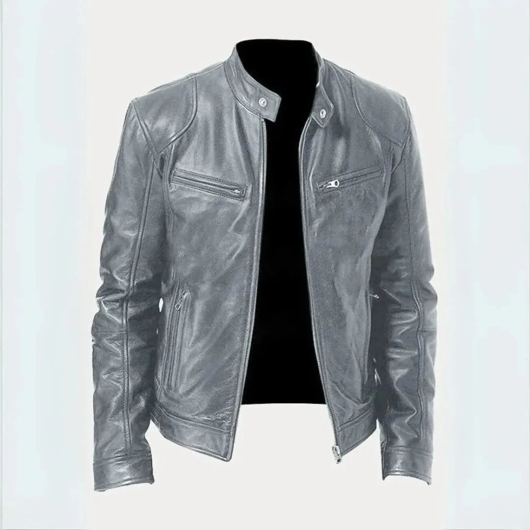 Men's butter-soft genuine leather moto jacket tailored fit with sleek zipper details