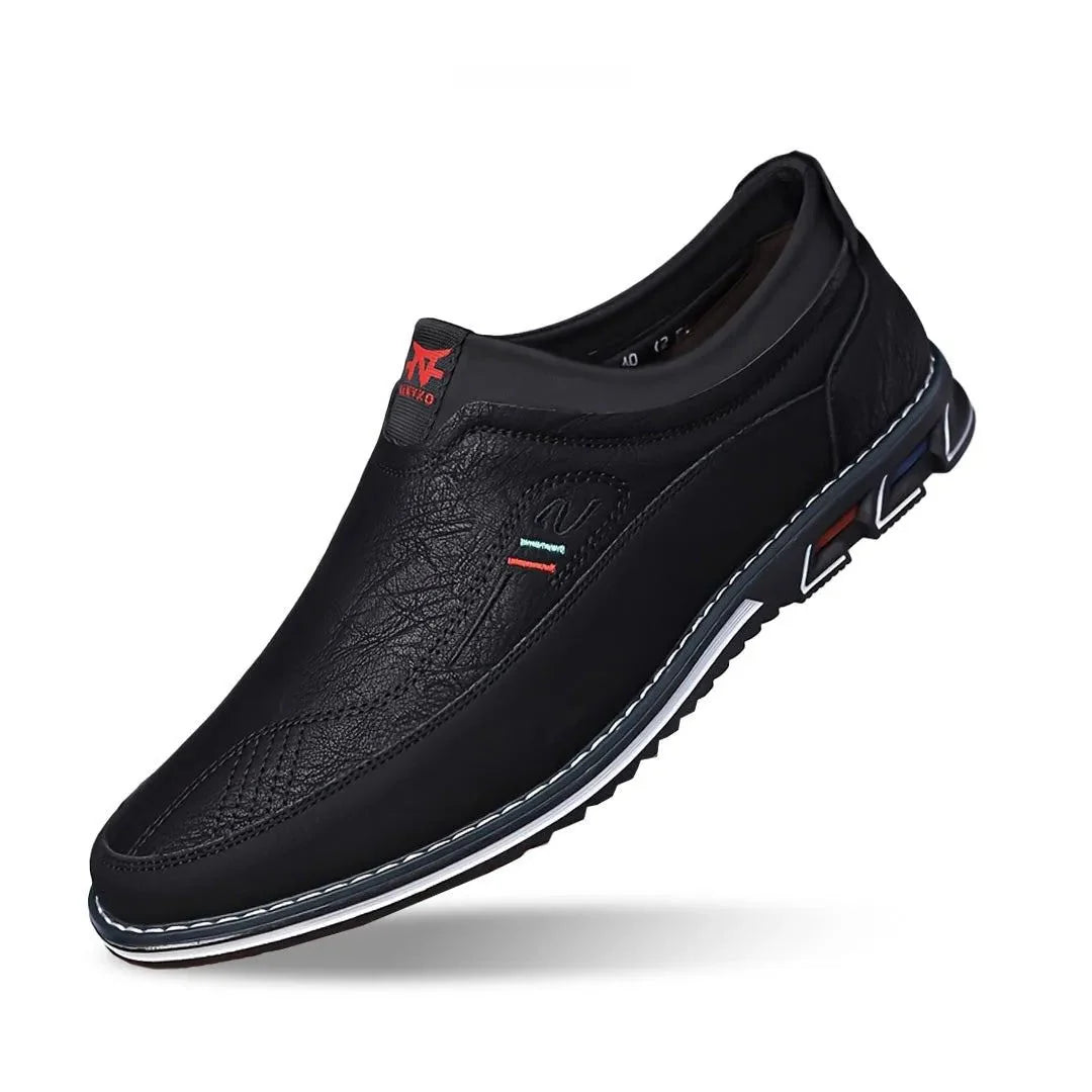 Men's brown breathable slip-on loafers with air cushioned outsole for all-day comfort