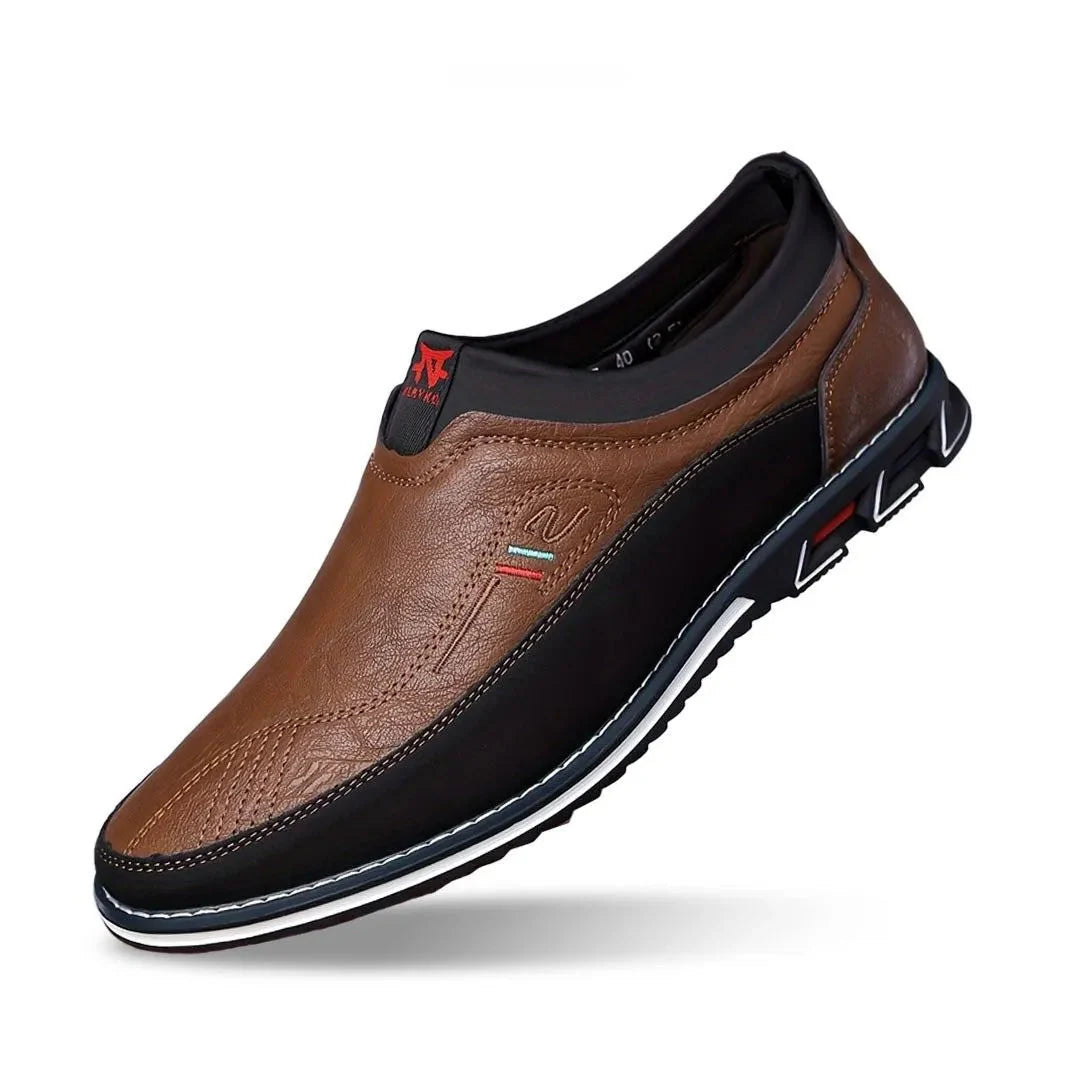 Men's breathable slip-on loafers in neutral tone, casual style with air cushioned outsole for all-day comfort