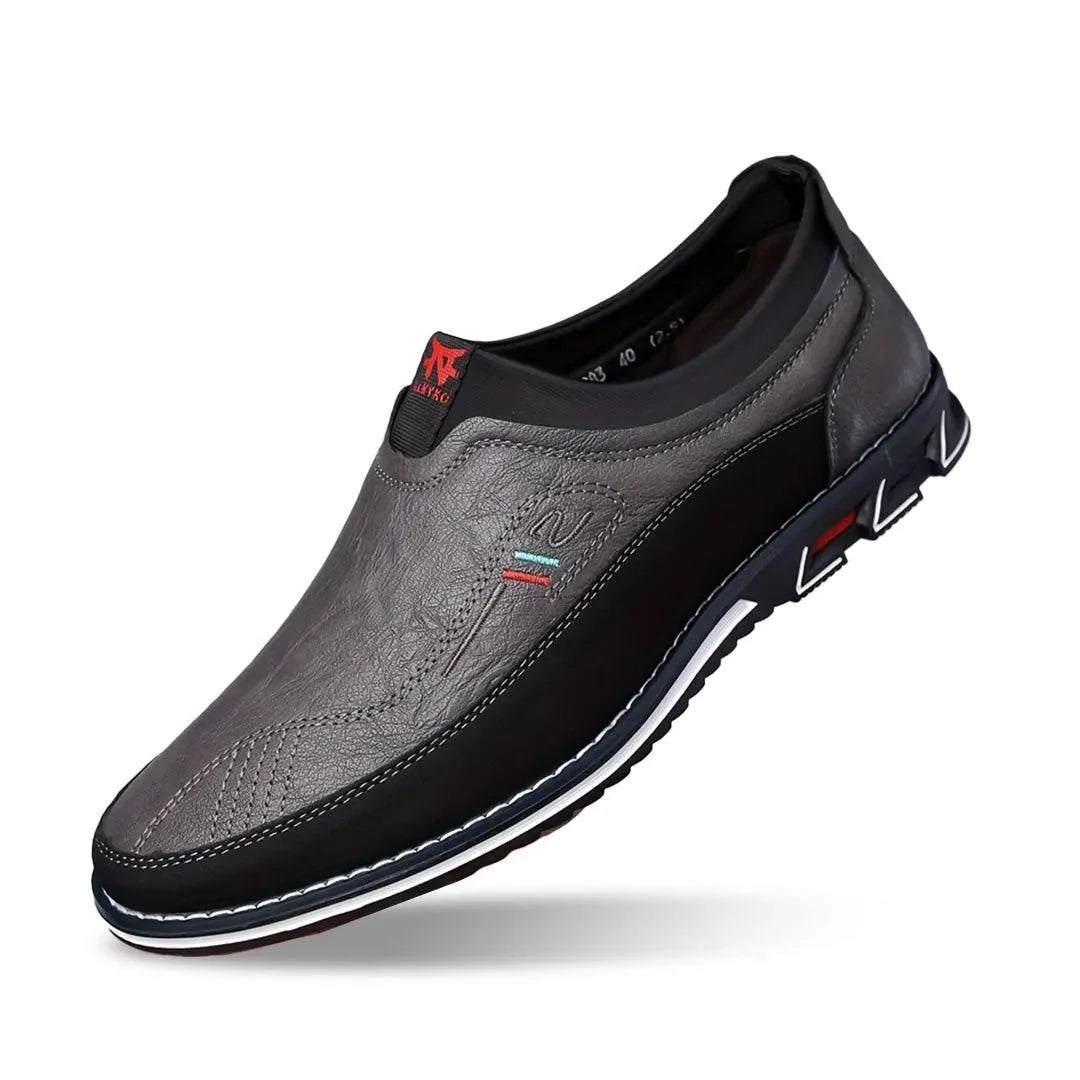 Men's black breathable slip-on loafers with air cushioned outsole for all-day comfort