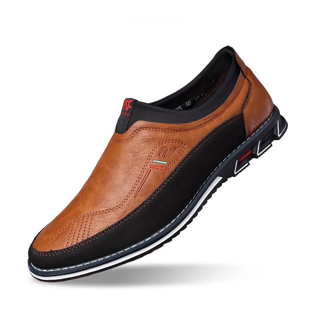 Men's breathable slip-on loafers in neutral tone, casual style with air cushioned outsole for all-day comfort
