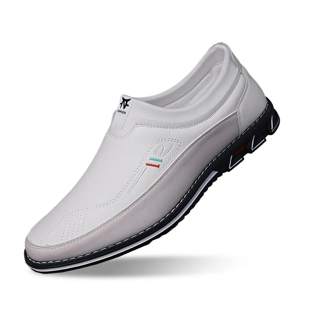 Men's breathable slip-on loafers in neutral tones, casual style with air cushioned outsole for all-day comfort
