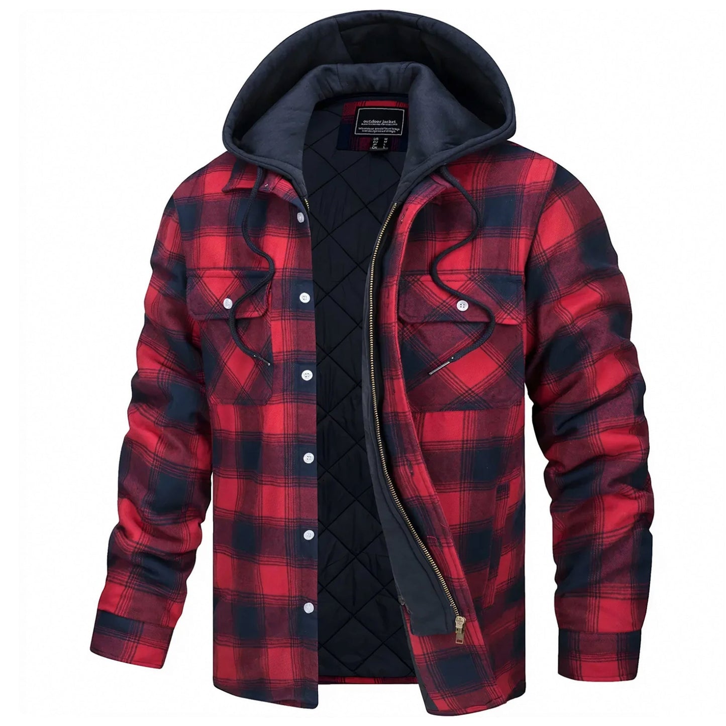 Parker checked hooded jacket with fleece lining, classic plaid pattern, versatile outdoor layering piece