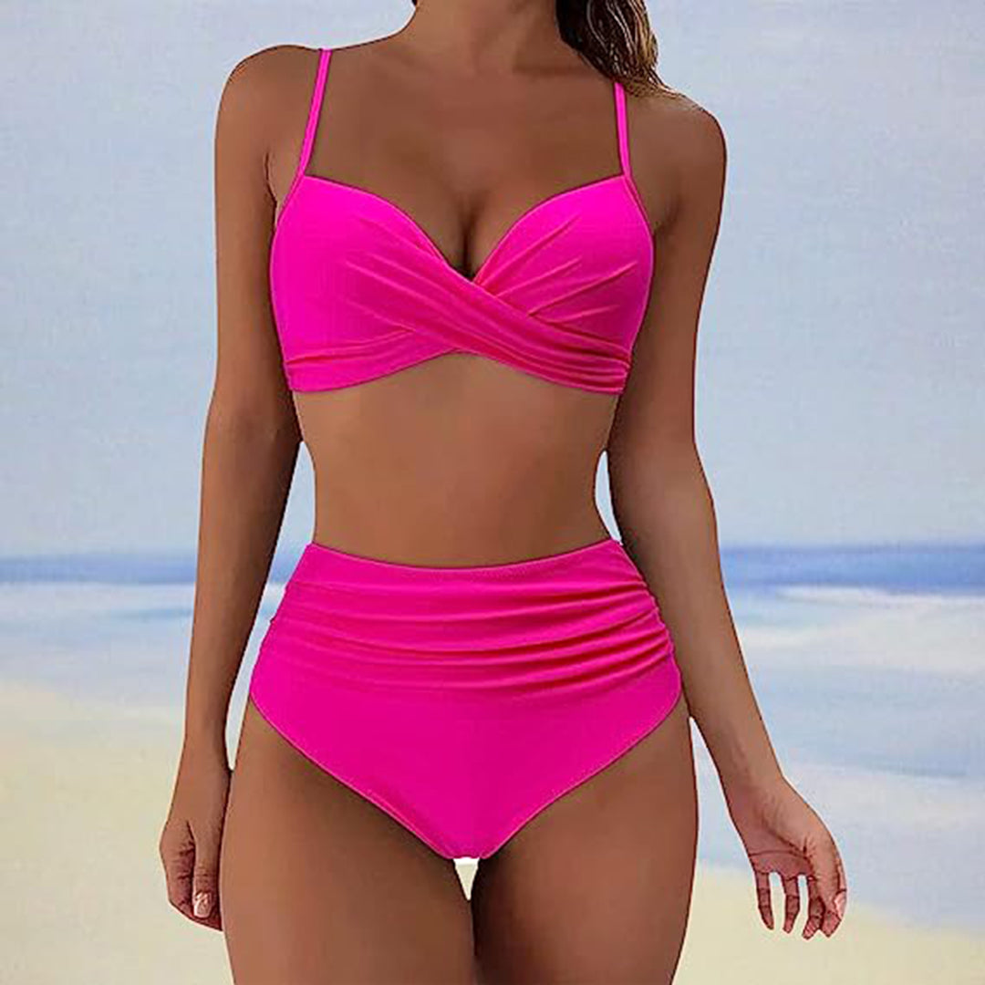 Women's high waist bikini set with padded twist top, stretch fit, flattering silhouette for beach days
