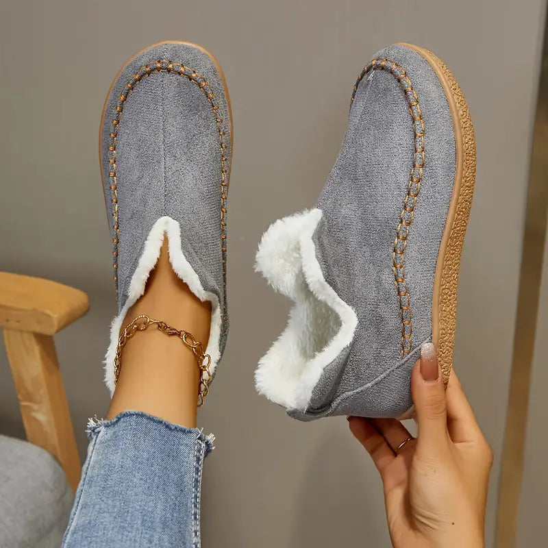 Women's round toe ankle boots with cozy fleece lining, durable rubber sole, versatile day-to-night style