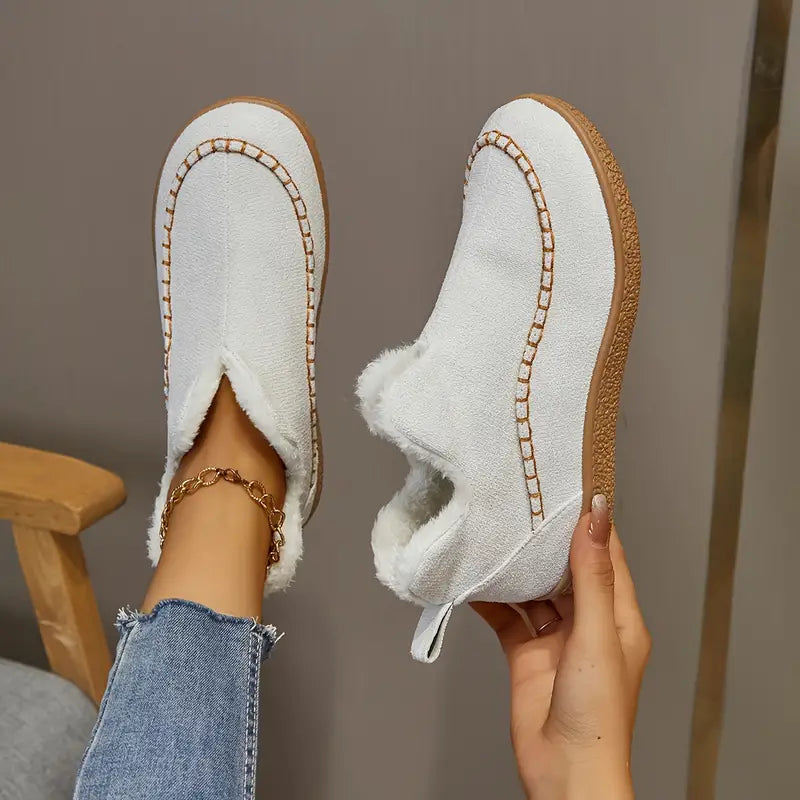 Women's round toe ankle boots with fleece lining, durable rubber sole, all-day comfort style