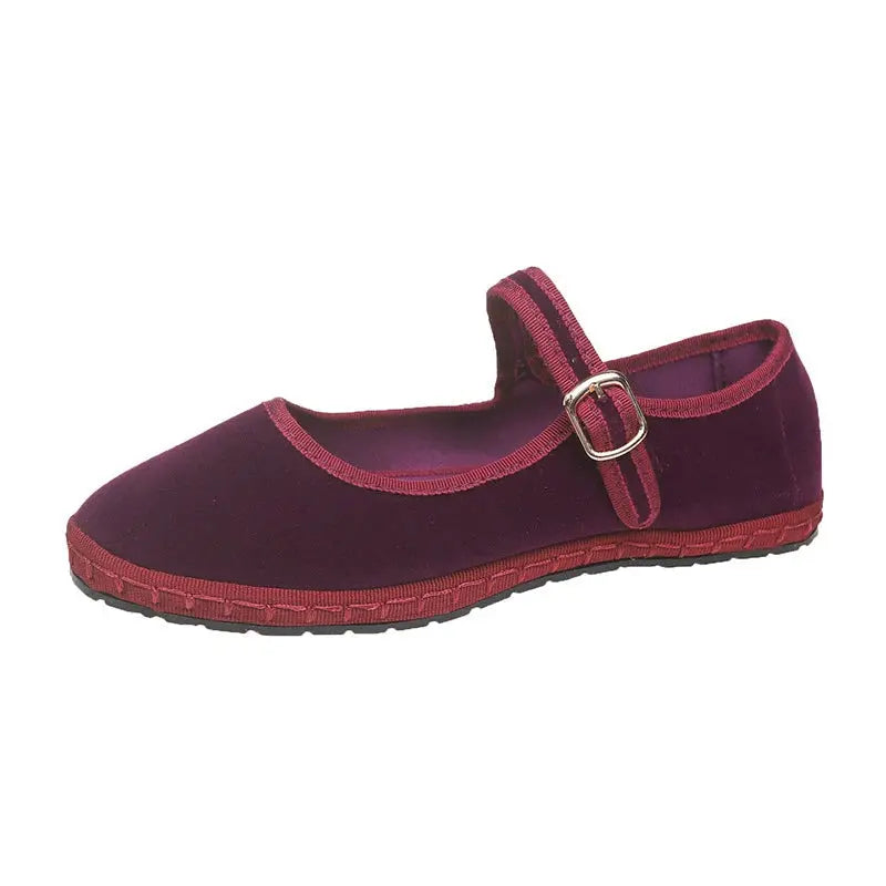 Women's black velvet ballet flats round toe hand-stitched finish effortless everyday style