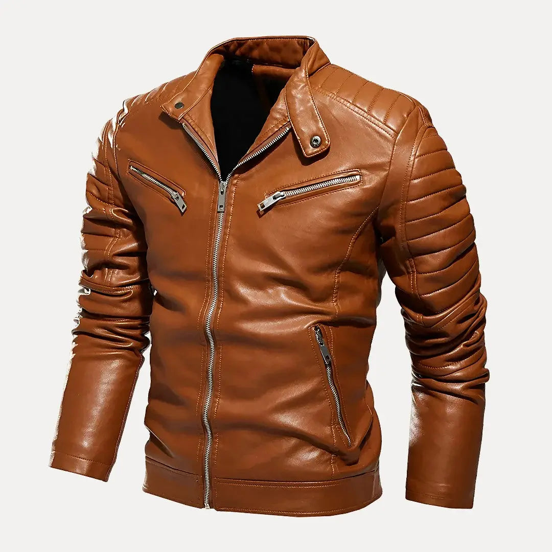 Black Route 66 moto leather jacket sleek biker silhouette with durable metal zippers road-ready style