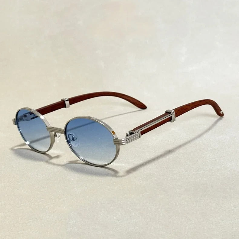 Vintage round sunglasses silver rims gradient lenses lightweight circular retro eyewear timber warm tone