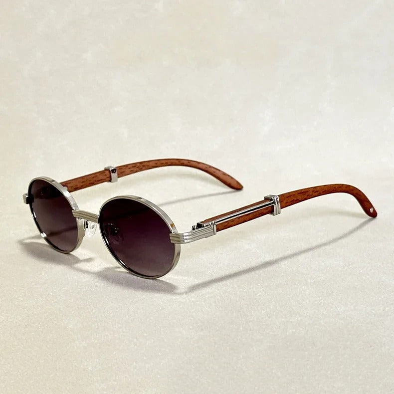 Vintage round sunglasses silver polished rims deep gradient lenses lightweight circular retro frame