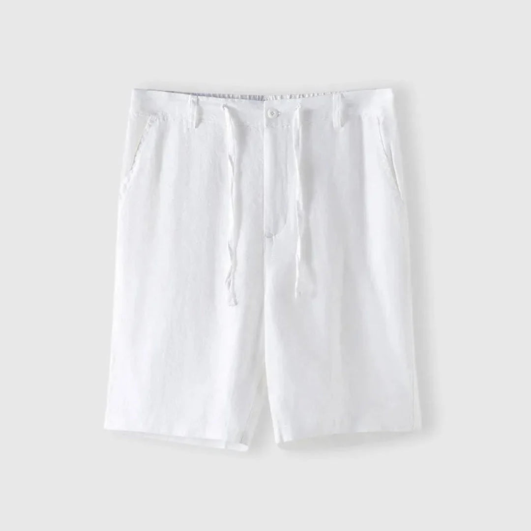 Men's beige linen-blend drawstring shorts relaxed fit lightweight breathable beach casual summer style
