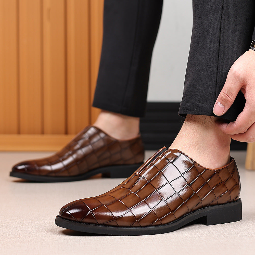 Men's black crocodile embossed high-gloss leather loafers with sleek slip-on silhouette