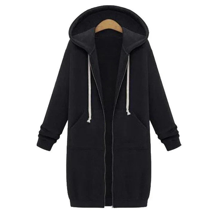 Roza women's longline zip-up sweatshirt relaxed fit with front zipper for casual everyday wear