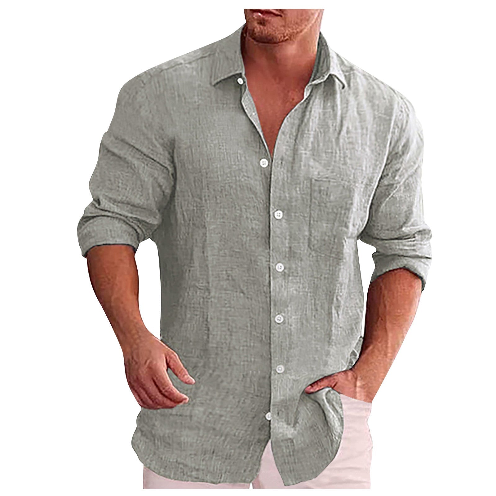 Men's casual linen shirt spread collar elegant cut breathable everyday wear refined silhouette