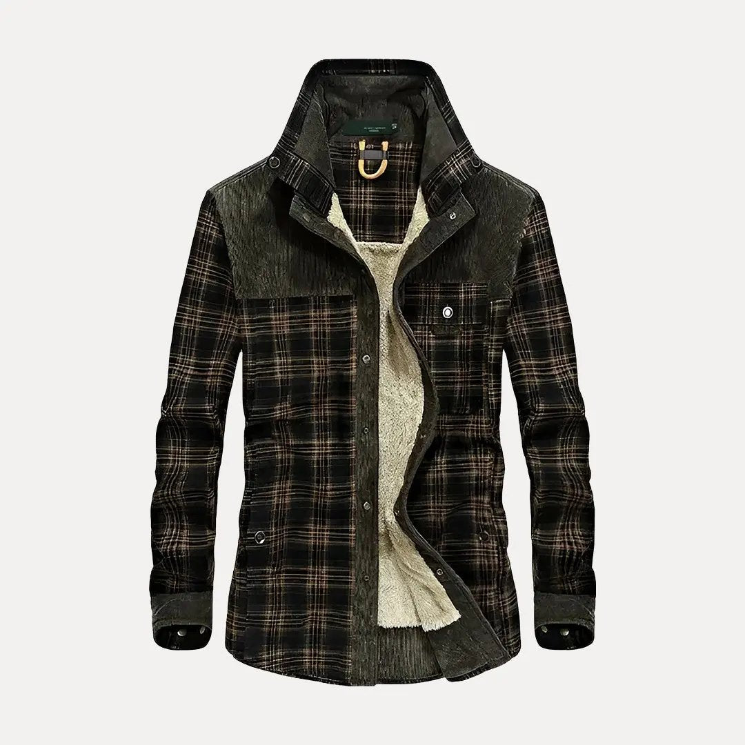 Wool plaid jacket tailored fit fleece-lined warm rustic brown outdoor classic pattern