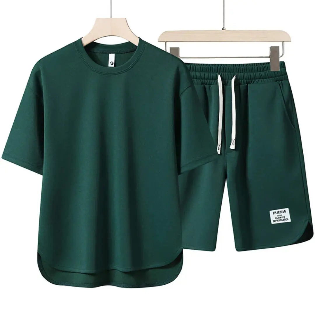 Ryder beige co-ord set oversized tee and drawstring shorts relaxed streetwear two-piece summer outfit