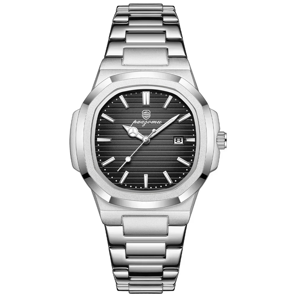 Men's TrendAura Foundation stainless steel quartz watch with luminous hands and metal bracelet