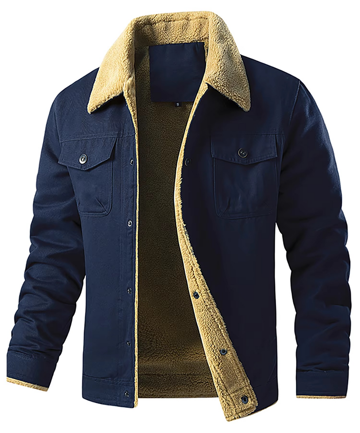 Men's insulated winter jacket with faux shearling fleece lining, casual cozy warm coat