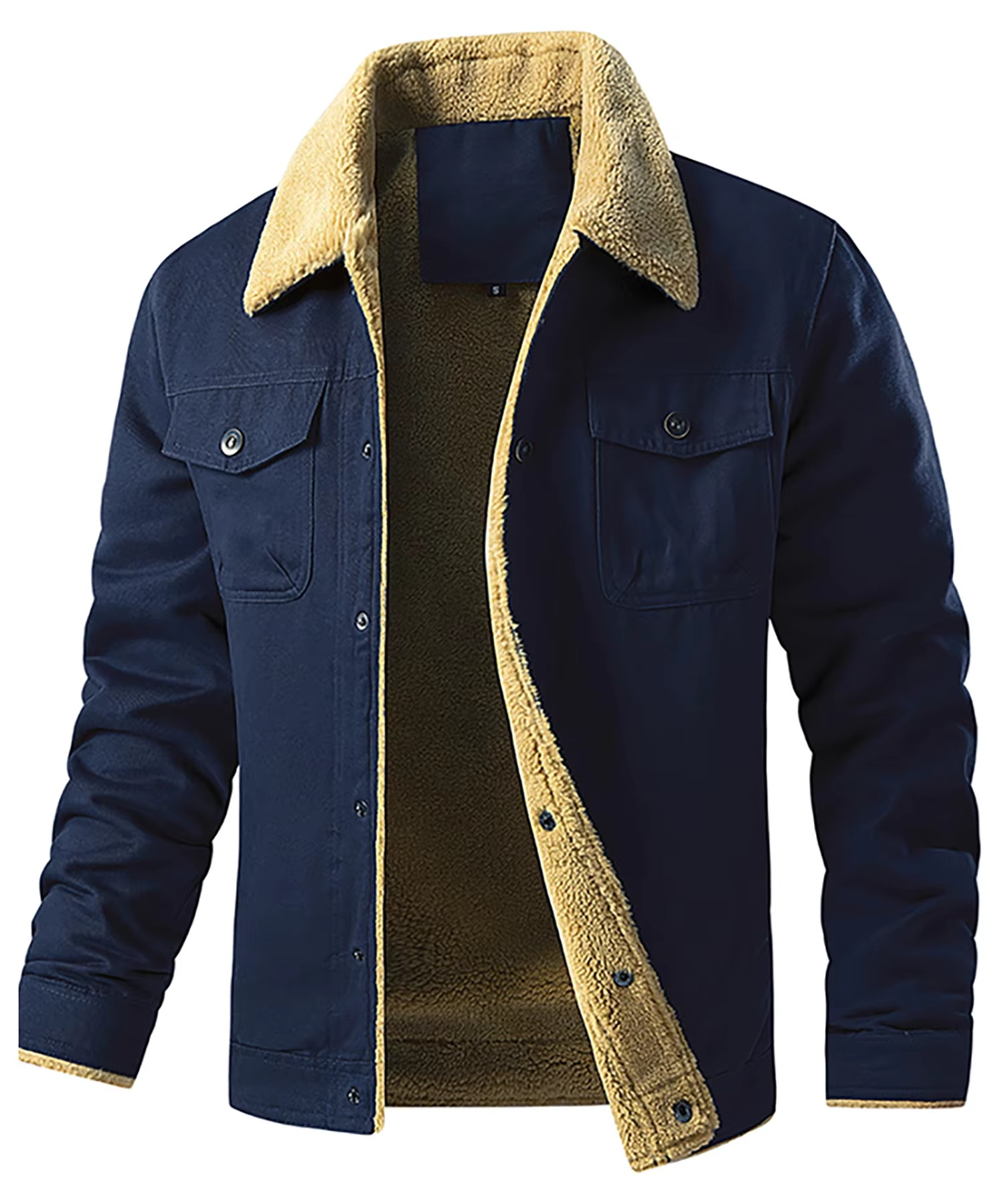 Men's insulated winter jacket with faux shearling fleece lining, casual cozy warm coat