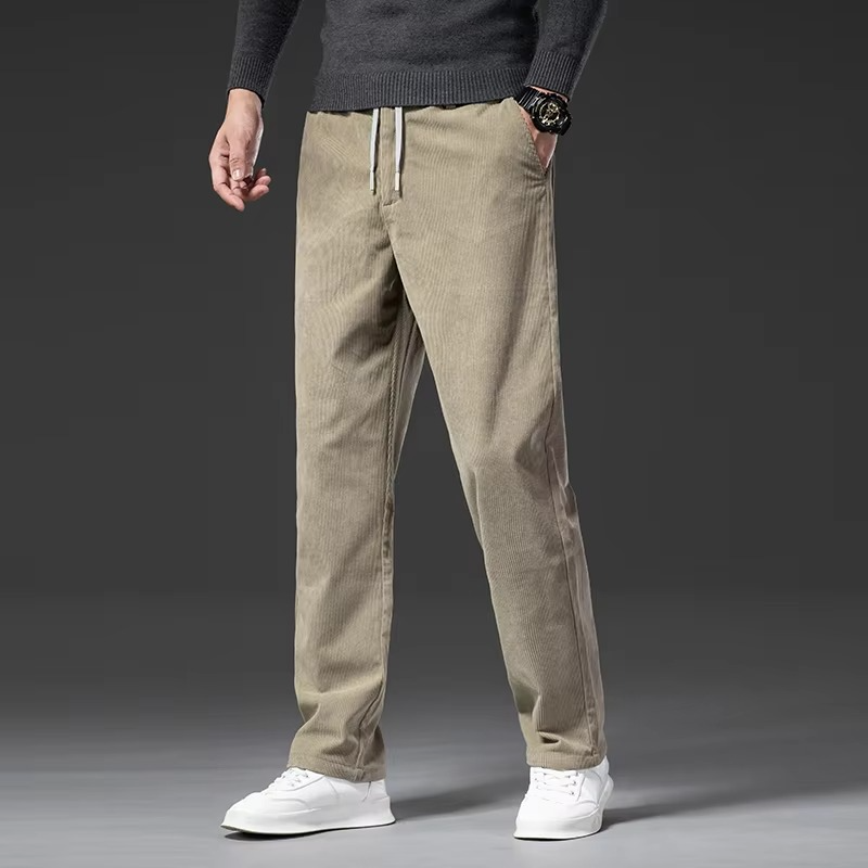 Men's corduroy straight-leg pants elastic waist work trousers comfortable modern fit