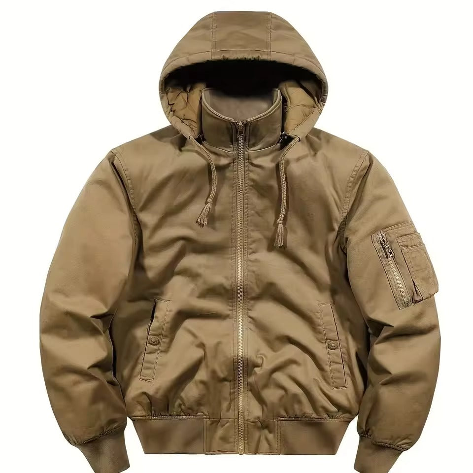 Olive utility padded jacket with water-resistant cotton shell and warm quilted lining for outdoor wear