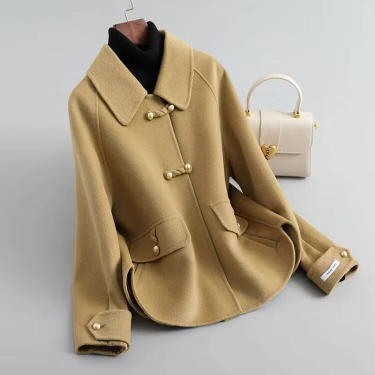 Black double-sided short wool coat women slim fit Korean style versatile two-way design