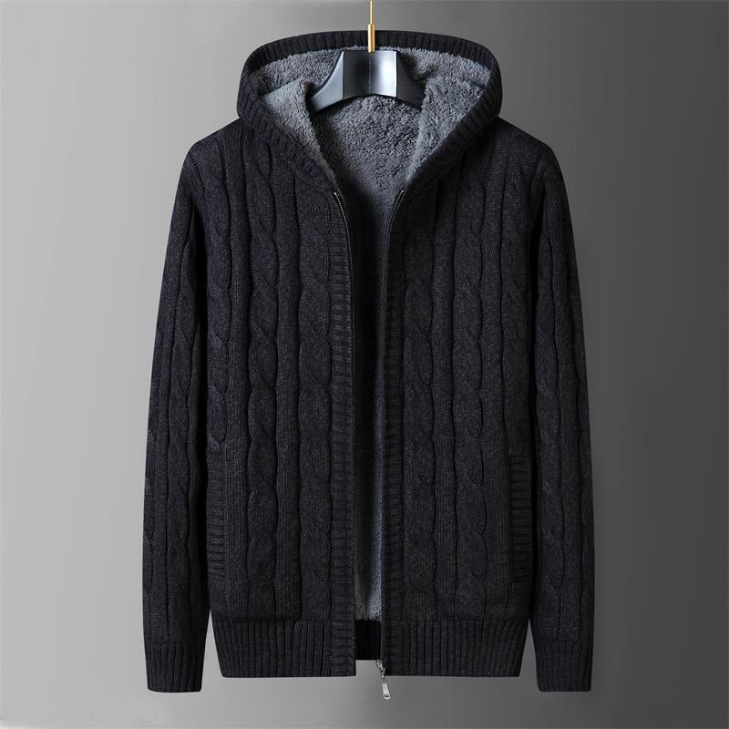 Men's wool knitted sweater refined silhouette fully lined interior cold weather premium style