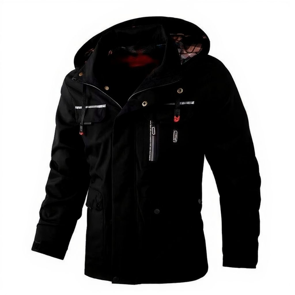 Men's waterproof hooded windbreaker soft shell jacket with warm fleece lining, versatile outdoor style