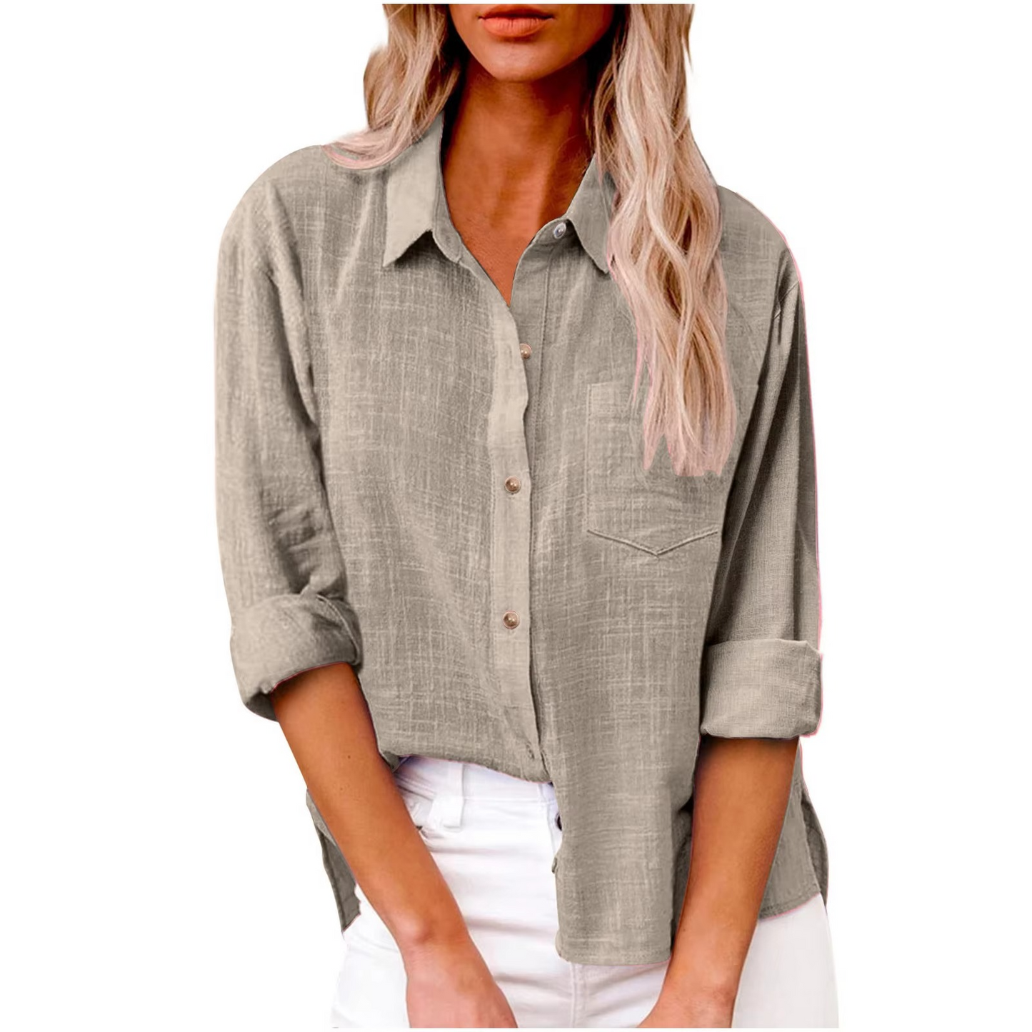 Women's cotton linen long sleeve casual blouse, breathable lightweight spring top with relaxed elegant fit