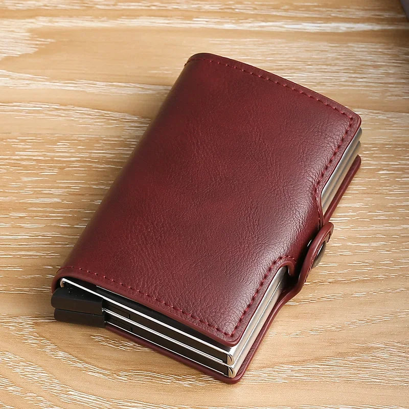TitanGuard slim RFID-blocking leather wallet carbon fiber exterior double-layer card storage