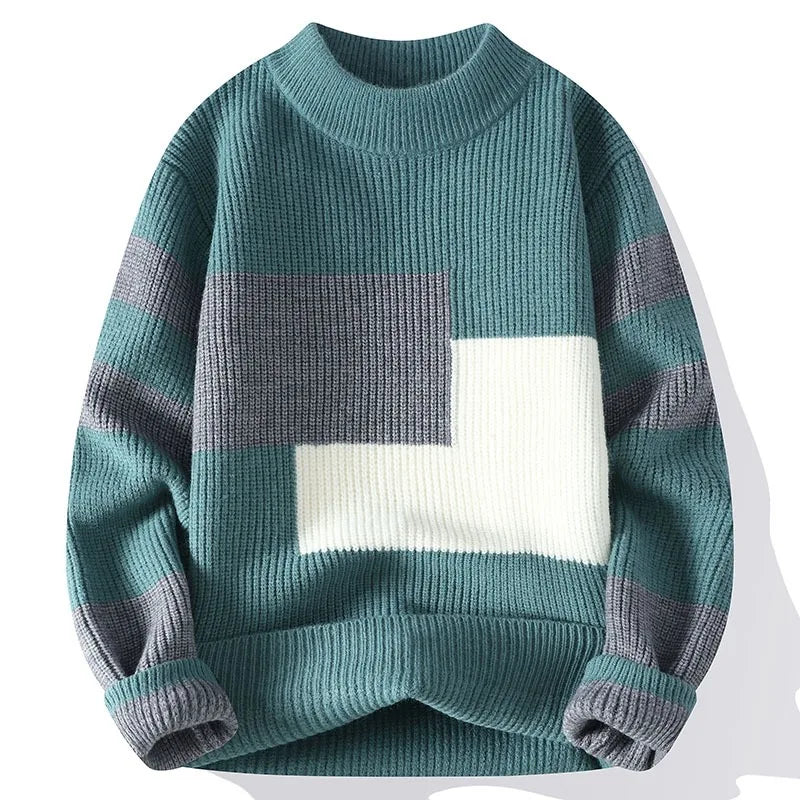 Men's relaxed fit ribbed wool mock neck sweater, cozy everyday essential with textured knit