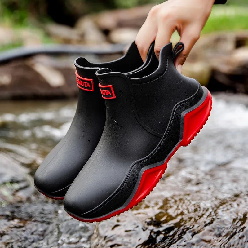 Women's waterproof slip-on outdoor boots in neutral tone with cushioned sole for all-terrain comfort