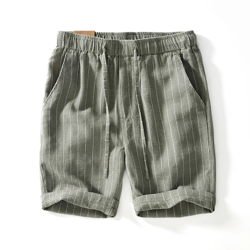 Unisex cotton linen shorts lightweight breathable elastic drawstring waist casual summer coastal style
