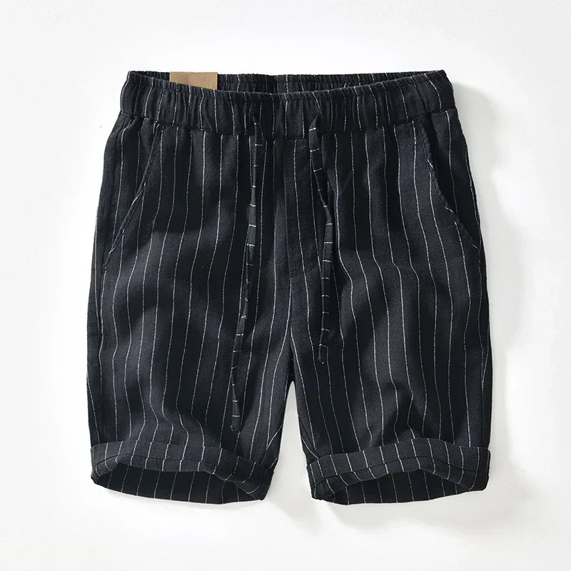 Unisex cotton linen shorts lightweight breathable casual summer elastic drawstring waist with pockets