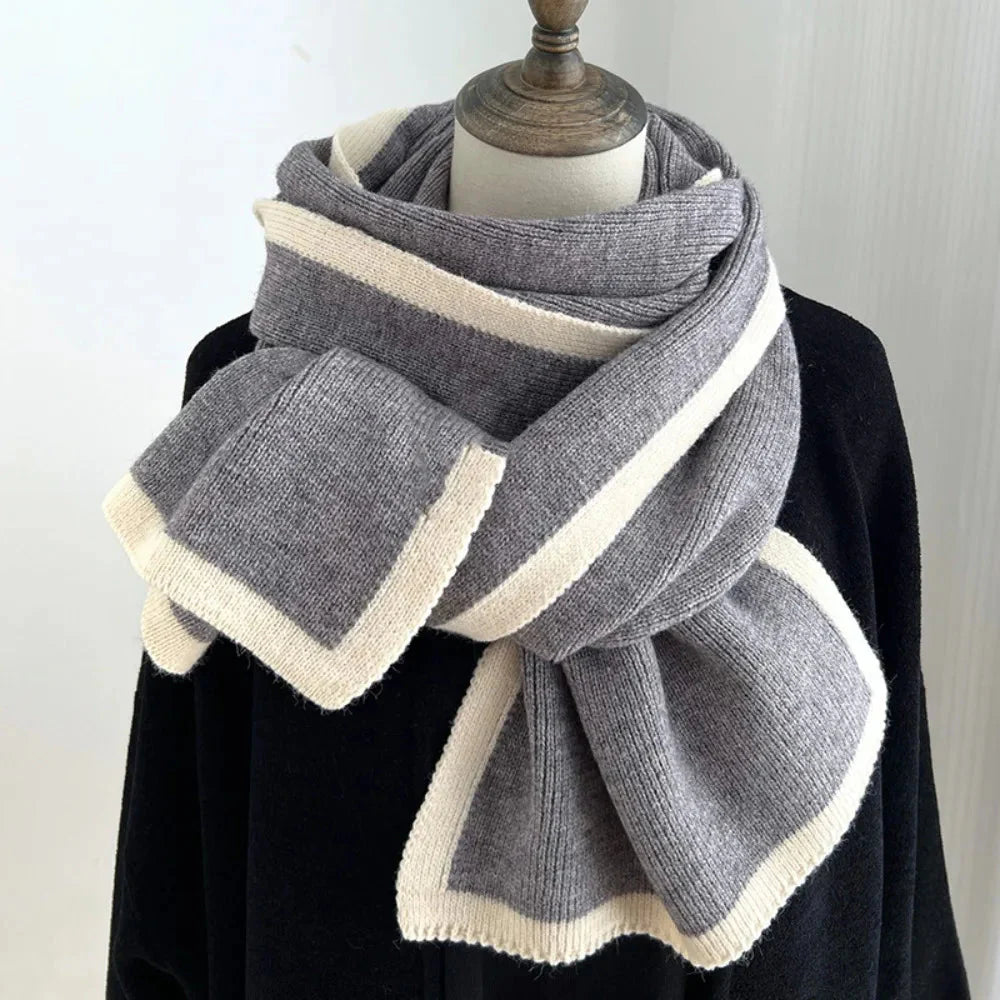 Women's oversized striped wool scarf, long versatile wrap in cozy luxurious knit for cold weather