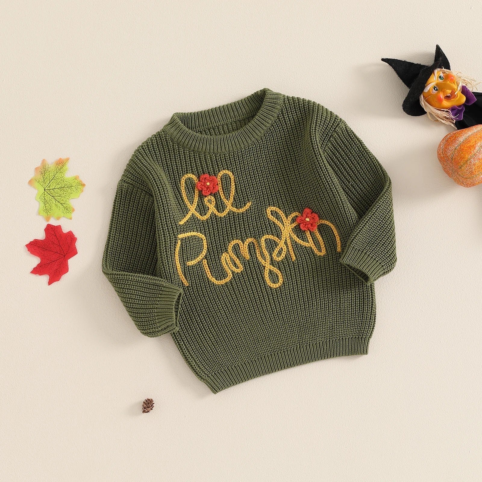 Kids Halloween knit sweater orange pumpkin ghost embroidery long sleeve cozy breathable fall knitwear