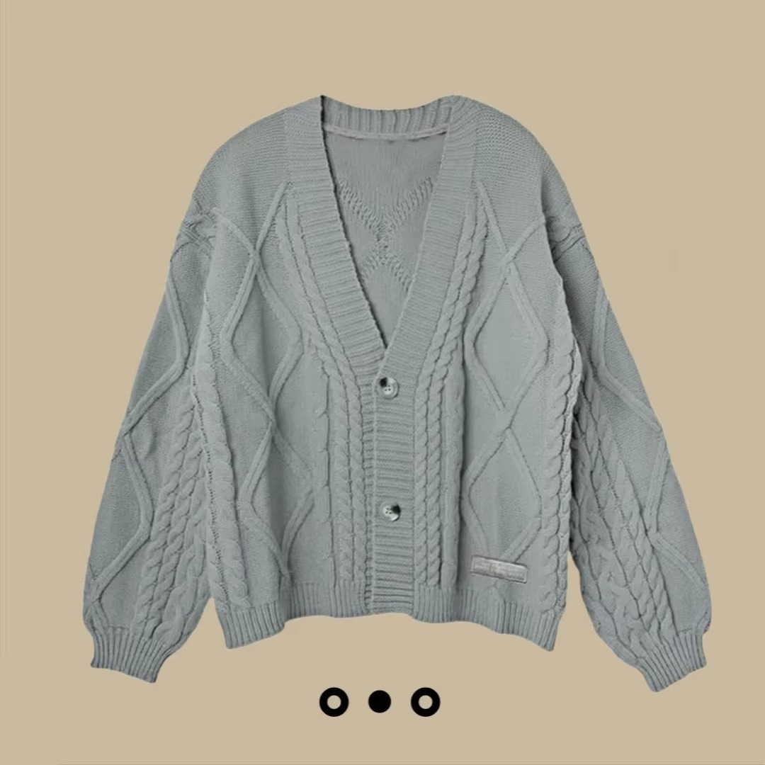 Women's autumn red maple leaf embroidered midweight knit cardigan with cozy seasonal charm