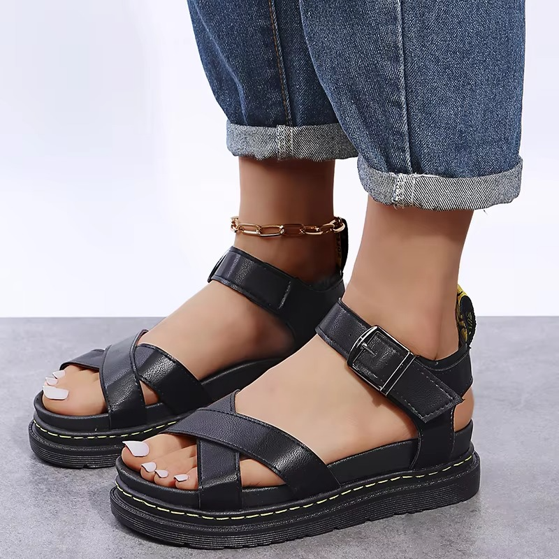 Women's soft leather platform wedge sandals with 2-inch heel, effortless summer style
