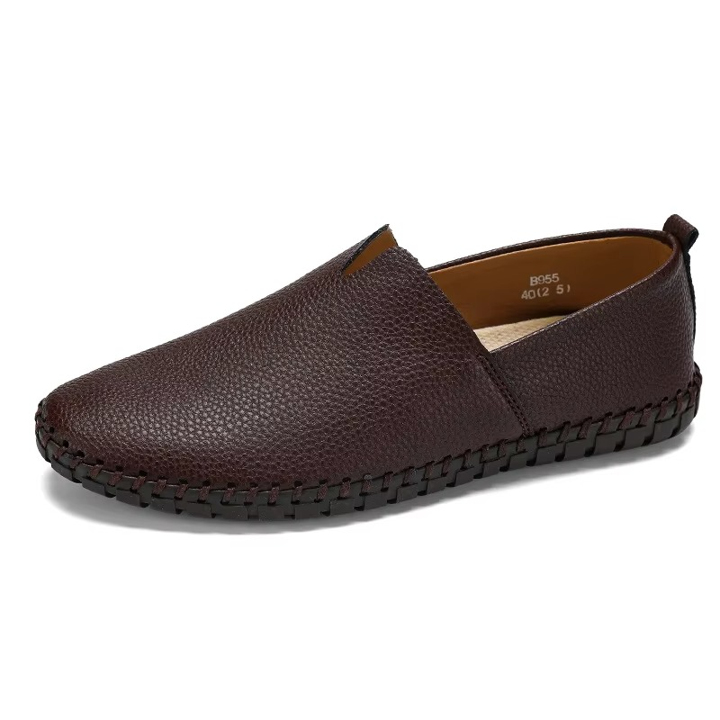 Plus size men's black PU leather slip-on loafers handmade craftsmanship breathable all-day comfort